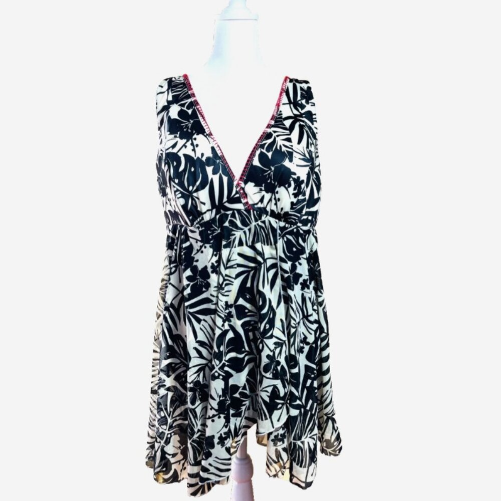 Lane Bryant Black White Retro Glam One Piece Swimsuit Built-In Bra Plus 22 NWT